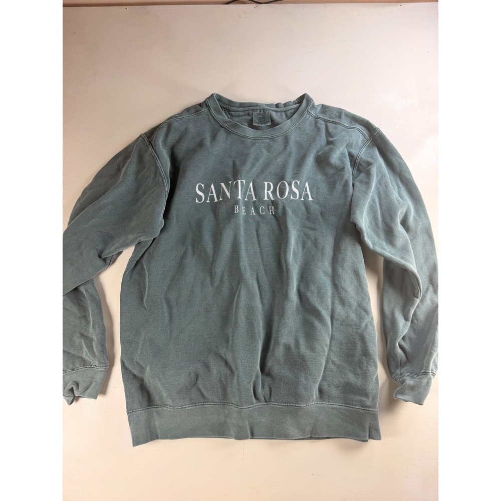 Comfort Colors Sweatshirt Women M Teal Y2K Santa Rosa Beach Graphic Pullover